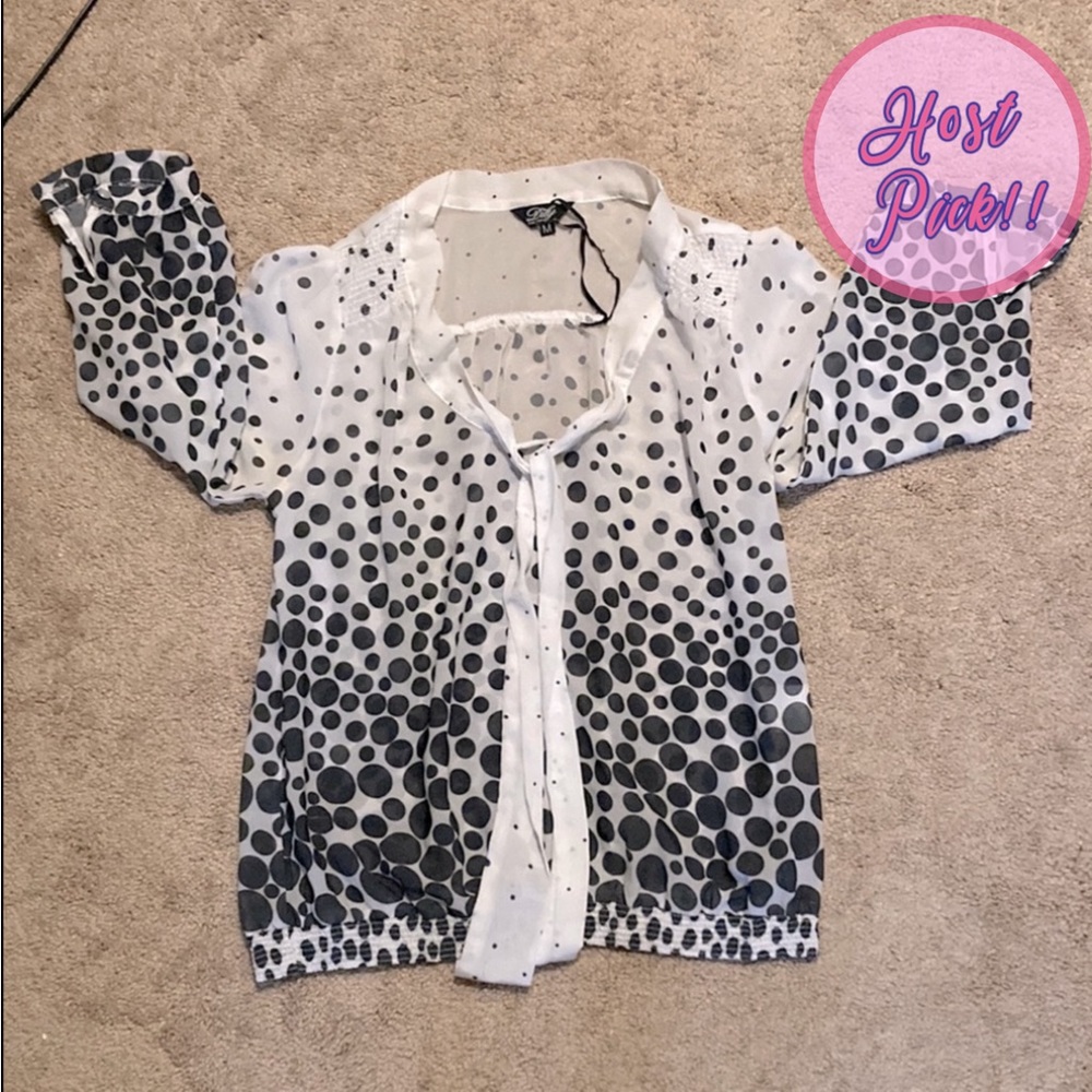 HP! Retro Dily Black and White Polka Dot Blouse Size Medium